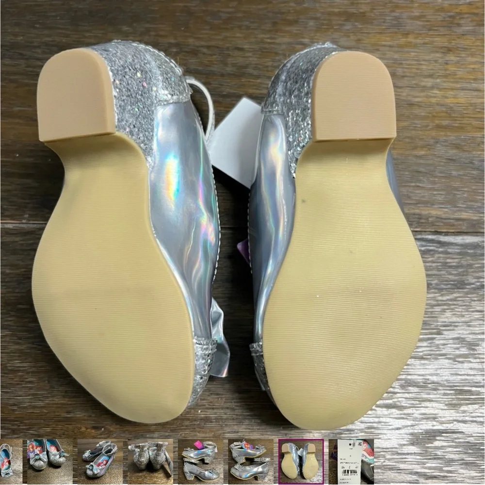 New Disney glitter heeled dress up shoes Ariel  in silver size 6